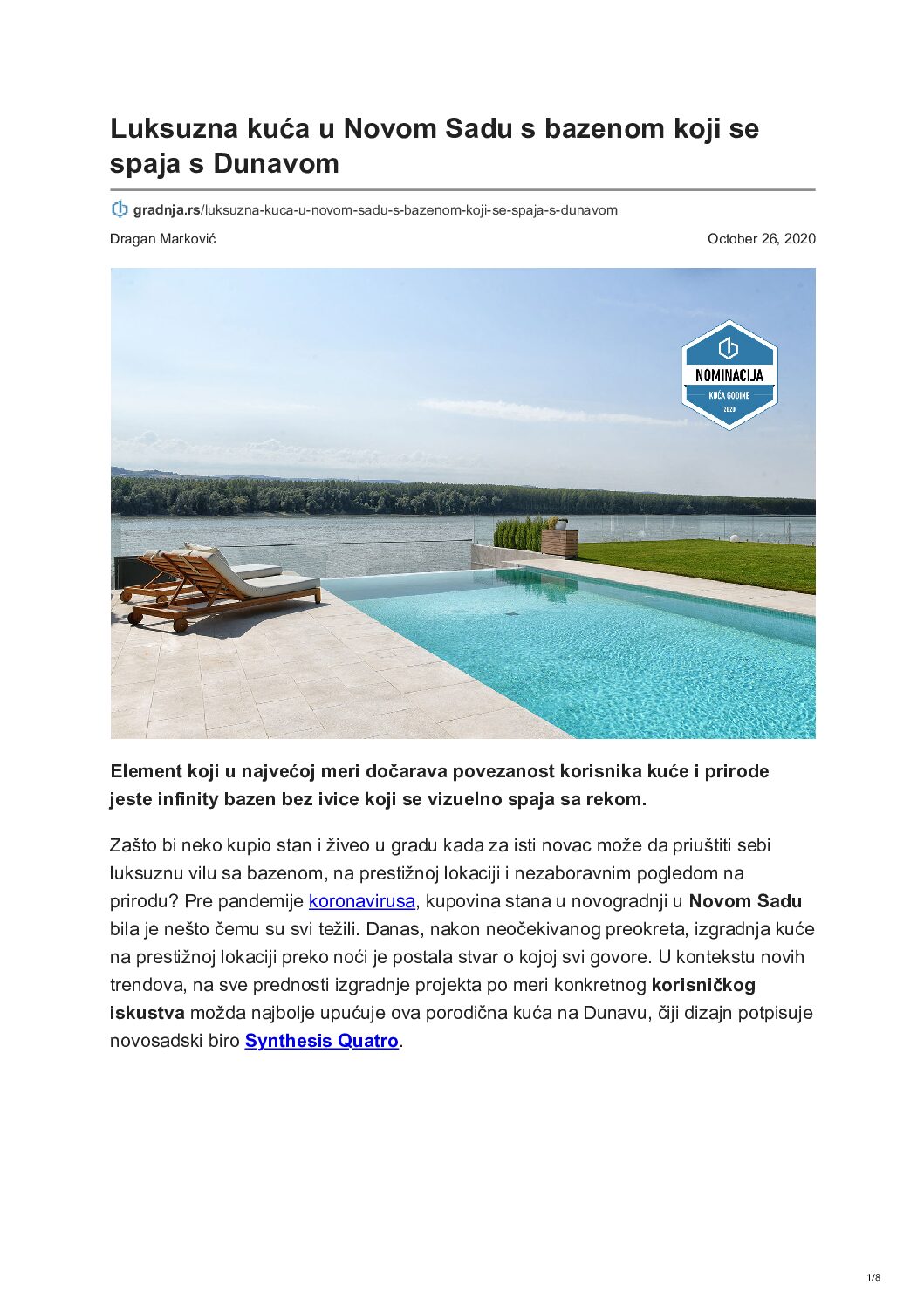 Luxury home in Novi Sad with a pool connecting to the Danube